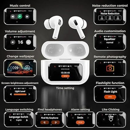 AirPods Touch L.C.D A9 White Bluetooth Earbuds Heavy SoundScreen