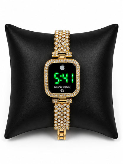 Elegant Female Touch Screen LED Watch With Sparkling Stones Stylish Alloy Construction Trendy Formal And Casual Daily Wear - Black