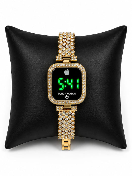 Elegant Female Touch Screen LED Watch With Sparkling Stones Stylish Alloy Construction Trendy Formal And Casual Daily Wear - Black