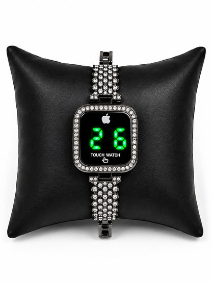 Elegant Female Touch Screen LED Watch With Sparkling Stones Stylish Alloy Construction Trendy Formal And Casual Daily Wear - Black